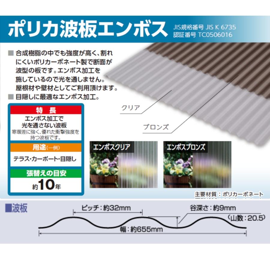 ポリカ 波板 6尺 1820x655mm ポリカーボネート 20枚セット 20枚以上バラ売り可の画像