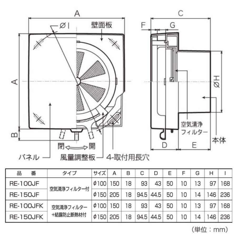 バクマ工業 BEAR 自然吸気用 角型レジスター 空気清浄フィルター付き RE-150JF｜seiko-techno｜02