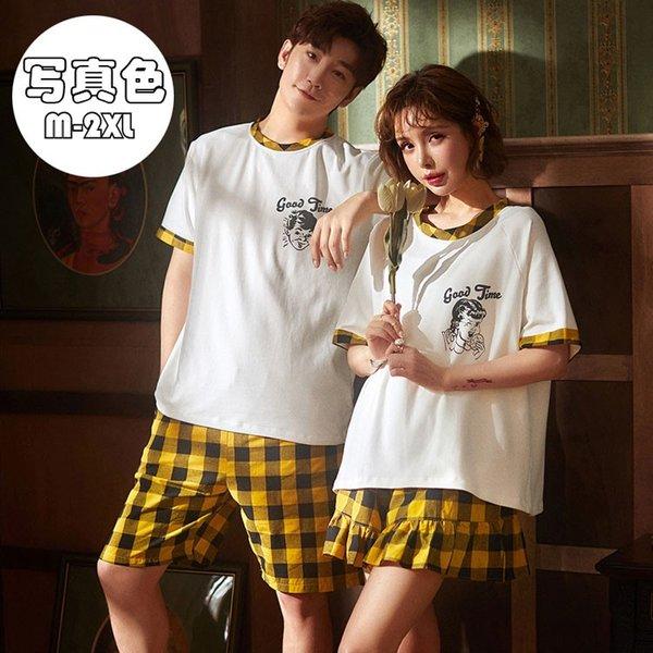 有名人芸能人 下着 靴下 部屋着 パジャマ ペアルック部屋着記念日プレゼントカップルハネムーン パジャマ カップル 上下セット 2点セット 夏 半袖 チェック柄 ペアルック ルームウエア 寝巻き 純綿 パジャマ ペアお揃い レディース メンズ 部屋着 単品売り Www