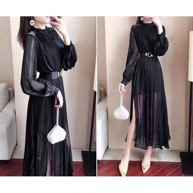 ワンピース レディース コンサバ 春 ロングワンピース ロングワンピ シフォンワンピース シフォンドレス シースルー 透け感 スタンドカラー Seican 2n2y79eoj2 星恒shop 通販 Yahoo ショッピング