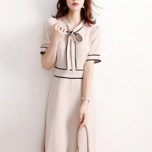 ワンピース レディース 夏 コンサバ ボウタイ リボンタイ半袖 膝丈 クラッシック レトロ シンプル きれいめ 上品 大人カジュアル 通勤 オフィス Seican Zs4z7yhieh 星恒shop 通販 Yahoo ショッピング