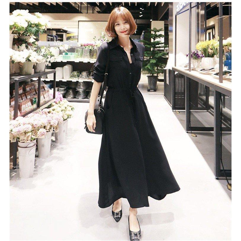 再入荷 シャツワンピース レディース ロングワンピース マキシ丈 長袖 秋 秋ワンピース ウエストリボン 着痩せ おしゃれ 通勤 Ol 大きいサイズ 無地