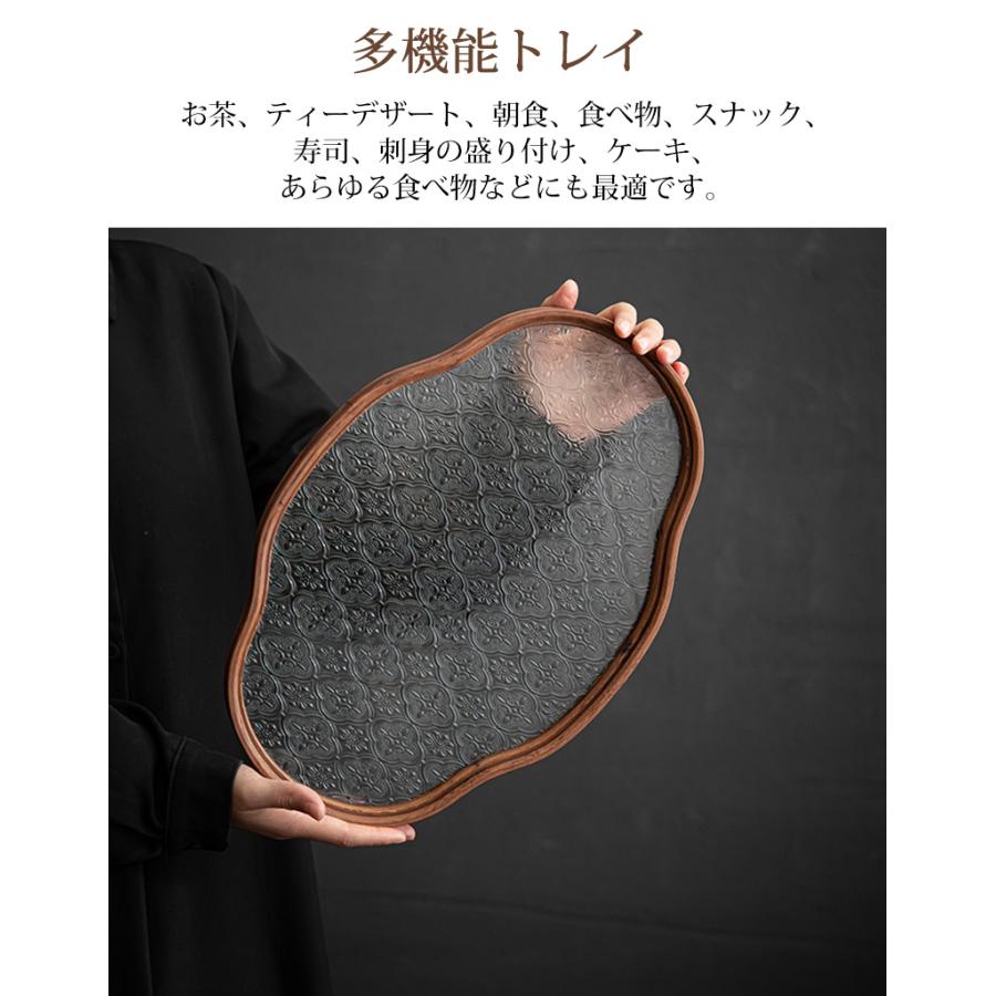 トレー ガラストレイ カフェトレー 木製 茶席 フローラガラス 竹製
