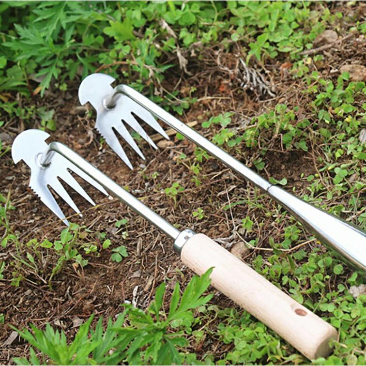 草取り器 草取り道具 除草ツール ガーデンレーキ 4歯 4本爪 熊手