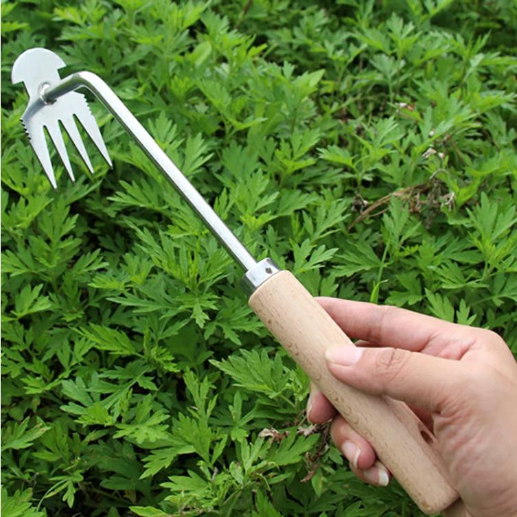 草取り器 草取り道具 除草ツール ガーデンレーキ 4歯 4本爪 熊手