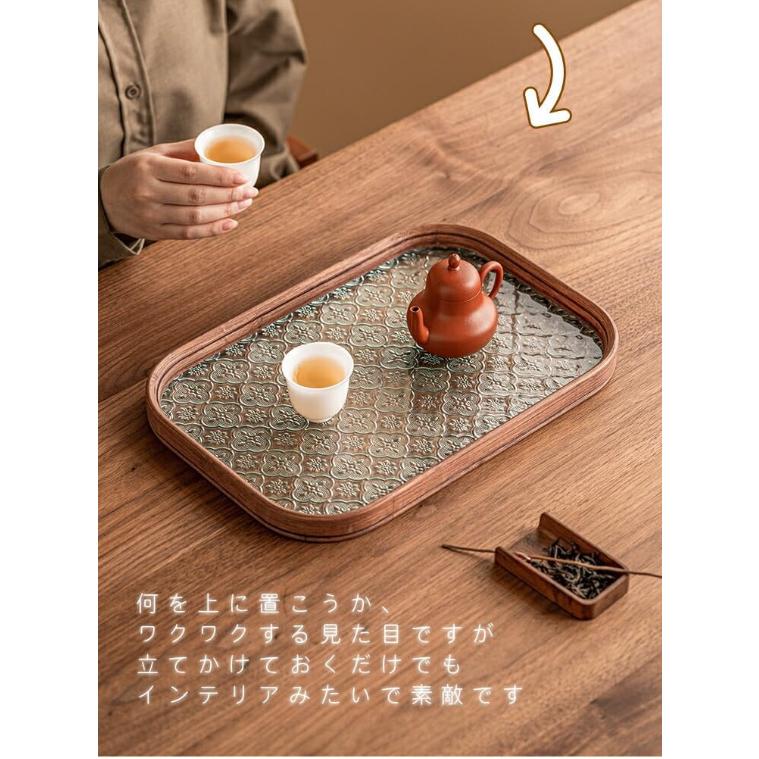 花海棠柄トレー トレイ ガラス 盛器 花柄 カフェトレー ティートレー