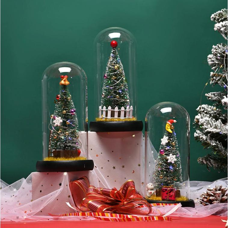ミニクリスマスツリー クリスマスツリー 卓上 ガラス LEDライト光る