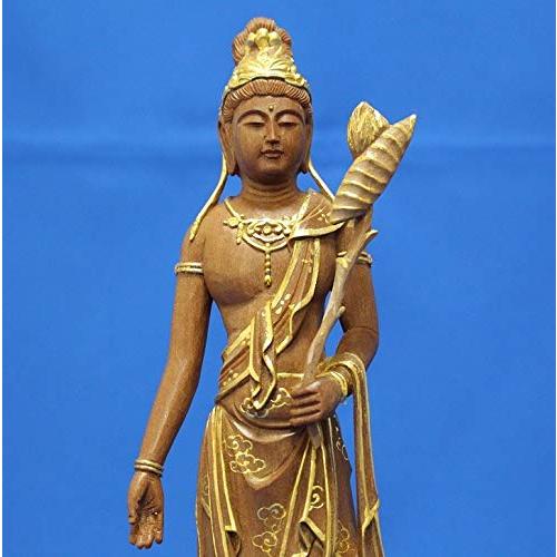 世界的に有名な仏像 聖観音菩薩立像円台総高25ｃｍ紅檀切金付き 仏像