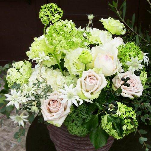 パリスタイルの花屋 スノーボールとバラの爽やか春アレンジ 開店祝い 各種お祝い 記念日に Bhinternalmedicine Com