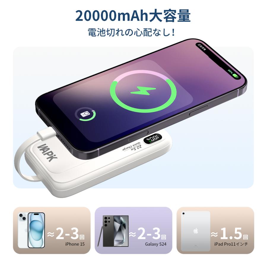 WAPIK モバイルバッテリー 爆買 スマホ充電器 大容量 防災電源
