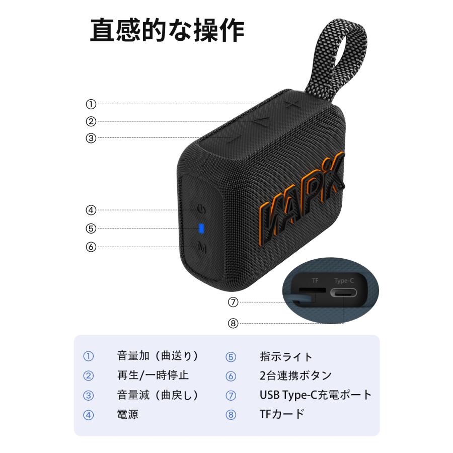 スピーカー Bluetooth5.4 ポータブルスピーカー ブルートゥース IP67防塵防水 高音質 10時間連続再生 オーラキャスト技術 アウトドア ビーチ おしゃれ お風呂 | WAPIK | 15