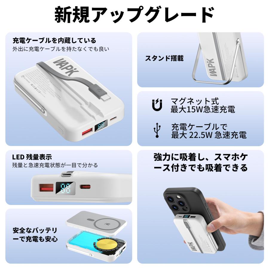 モバイルバッテリー スマホ充電器 大容量 防災電源 10000mAh 小型 急速充電器 PSE認証済 残量表示 携帯充電器 iPhone/iPad/Android対応 送料無料 | WAPIK | 02