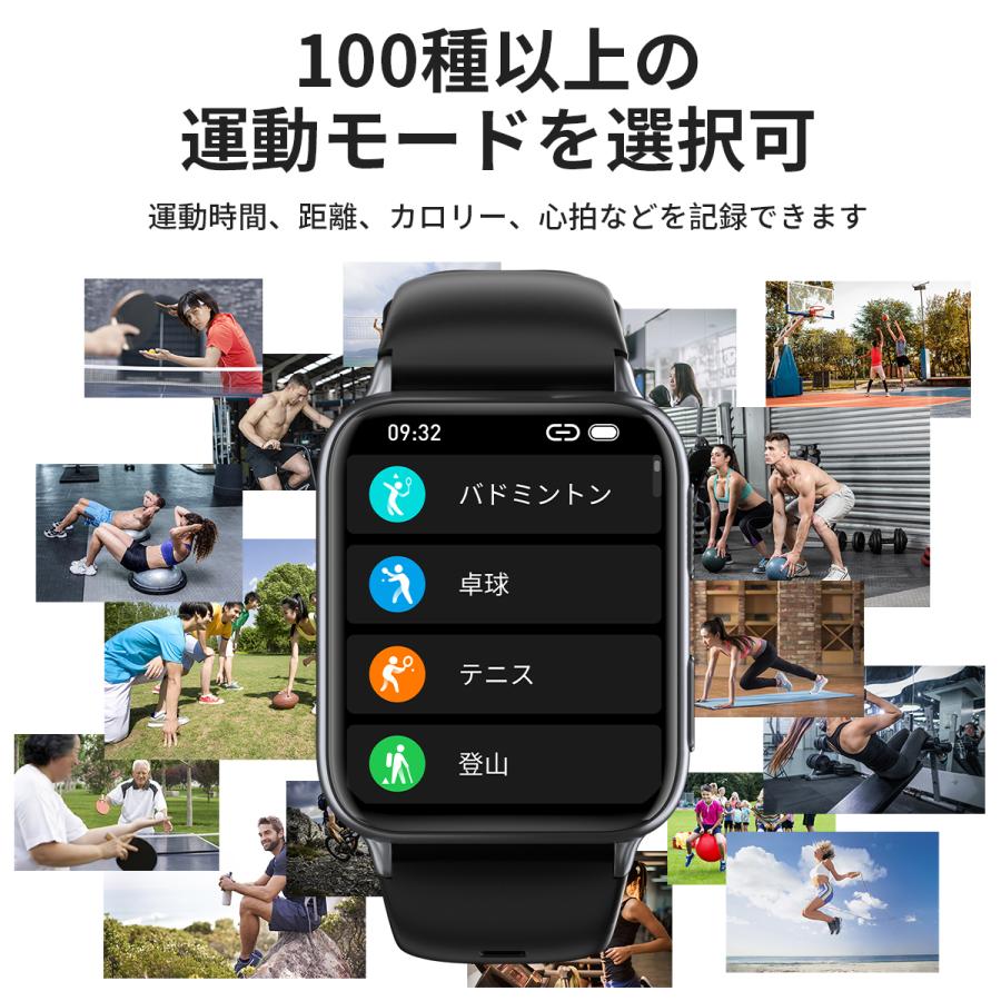 スマートウォッチ 血圧測定 通話機能 着信通知 心拍数 血中酸素 体温測定 睡眠 歩数計 運動管理 音楽・カメラ制御 IP67防水 android iPhone 替えバンド2本付き | WAPIK | 11