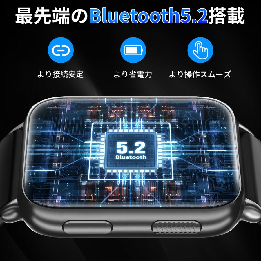 スマートウォッチ 血圧測定 通話機能 着信通知 心拍数 血中酸素 体温測定 睡眠 歩数計 運動管理 音楽・カメラ制御 IP67防水 android iPhone 替えバンド2本付き | WAPIK | 12