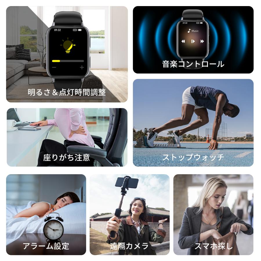 スマートウォッチ 血圧測定 通話機能 着信通知 心拍数 血中酸素 体温測定 睡眠 歩数計 運動管理 音楽・カメラ制御 IP67防水 android iPhone 替えバンド2本付き | WAPIK | 13