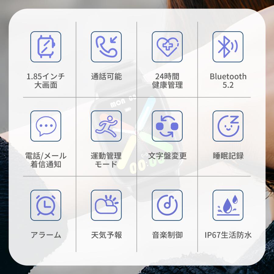 スマートウォッチ 血圧測定 通話機能 着信通知 心拍数 血中酸素 体温測定 睡眠 歩数計 運動管理 音楽・カメラ制御 IP67防水 android iPhone 替えバンド2本付き | WAPIK | 01