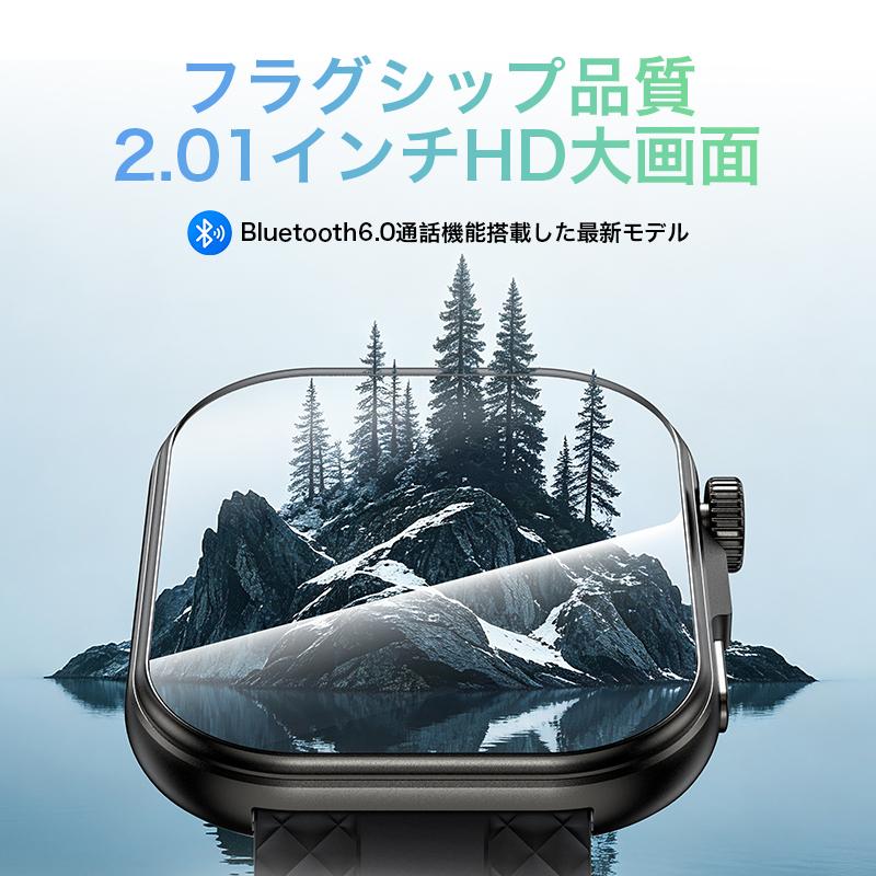 スマートウォッチ 通話機能 着信通知 心拍数 血中酸素 睡眠 歩数計 運動管理 音楽・カメラ制御 IP67防水 android iPhone プレゼント 2.01インチ画面 | WAPIK | 02