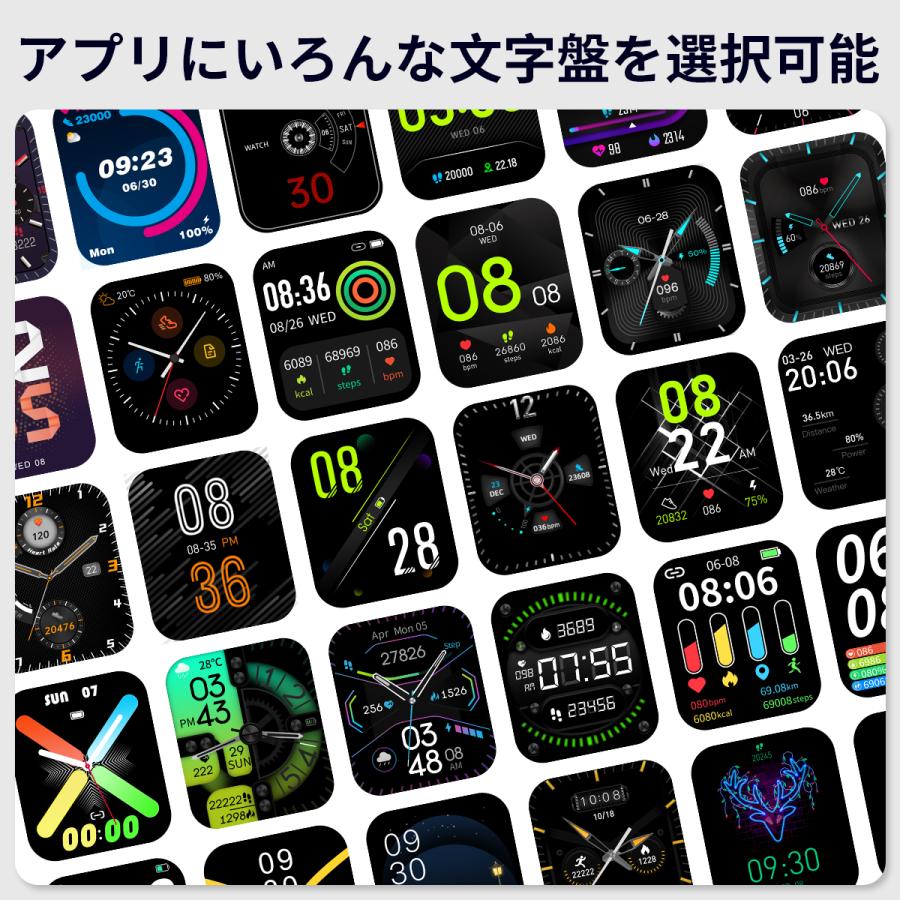 スマートウォッチ 血圧測定 通話機能 着信通知 心拍数 血中酸素 体温測定 睡眠 歩数計 運動管理 音楽・カメラ制御 IP67防水 android iPhone 替えバンド2本付き | WAPIK | 05
