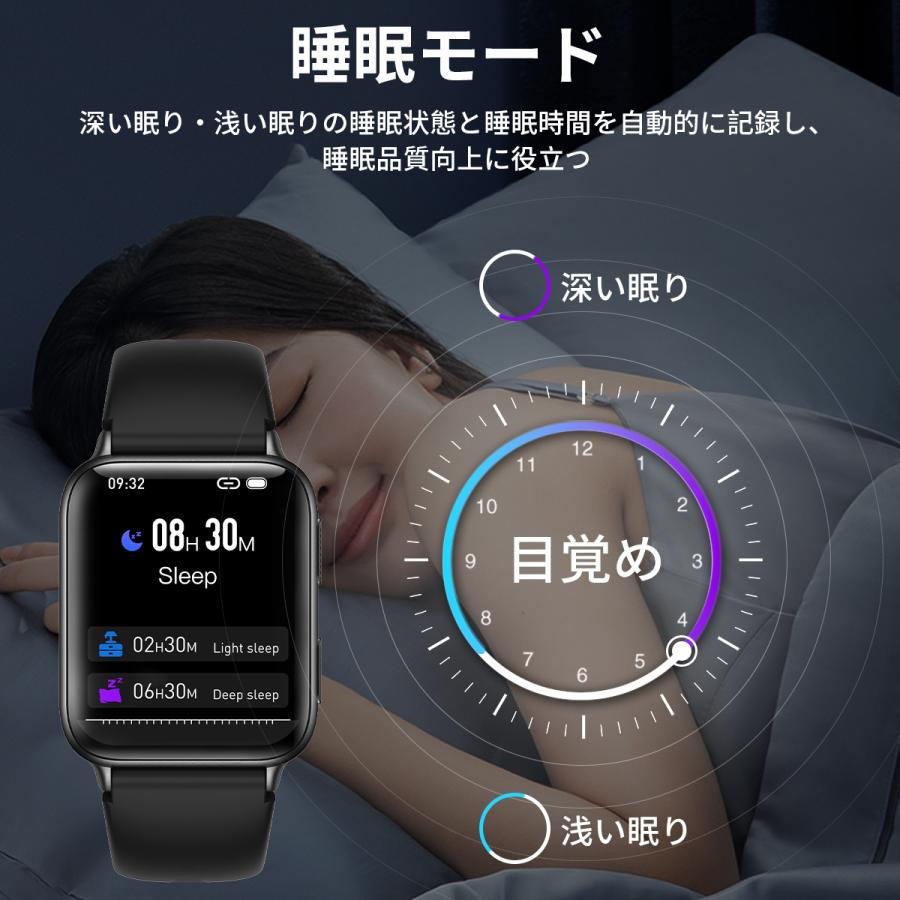 スマートウォッチ 血圧測定 通話機能 着信通知 心拍数 血中酸素 体温測定 睡眠 歩数計 運動管理 音楽・カメラ制御 IP67防水 android iPhone 替えバンド2本付き | WAPIK | 08