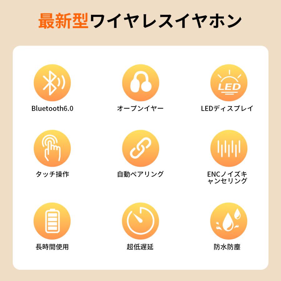 WAPIK ワイヤレスイヤホン 爆買 骨伝導 イヤーカフ Bluetooth6.0 液晶