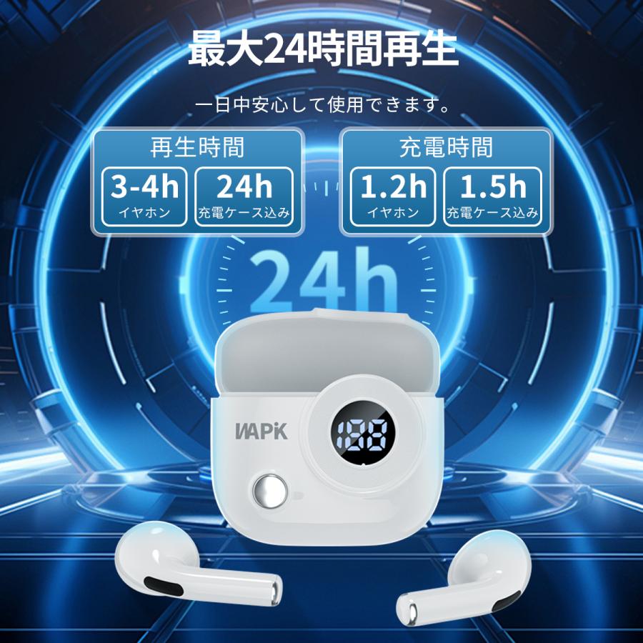WAPIK ワイヤレスイヤホン 5.4 Bluetooth HiFi 高音質 iPhone Android