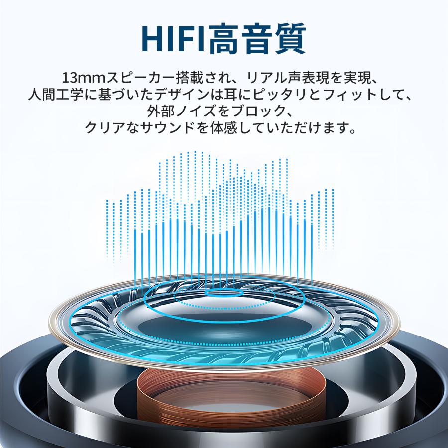 ワイヤレスイヤホン 5.3 Bluetooth HiFi 高音質 iPhone Android対応  ENCノイズキャンセリング 自動ペア ワイヤレス イヤホン 2024最新版 プレゼント | WAPIK | 06