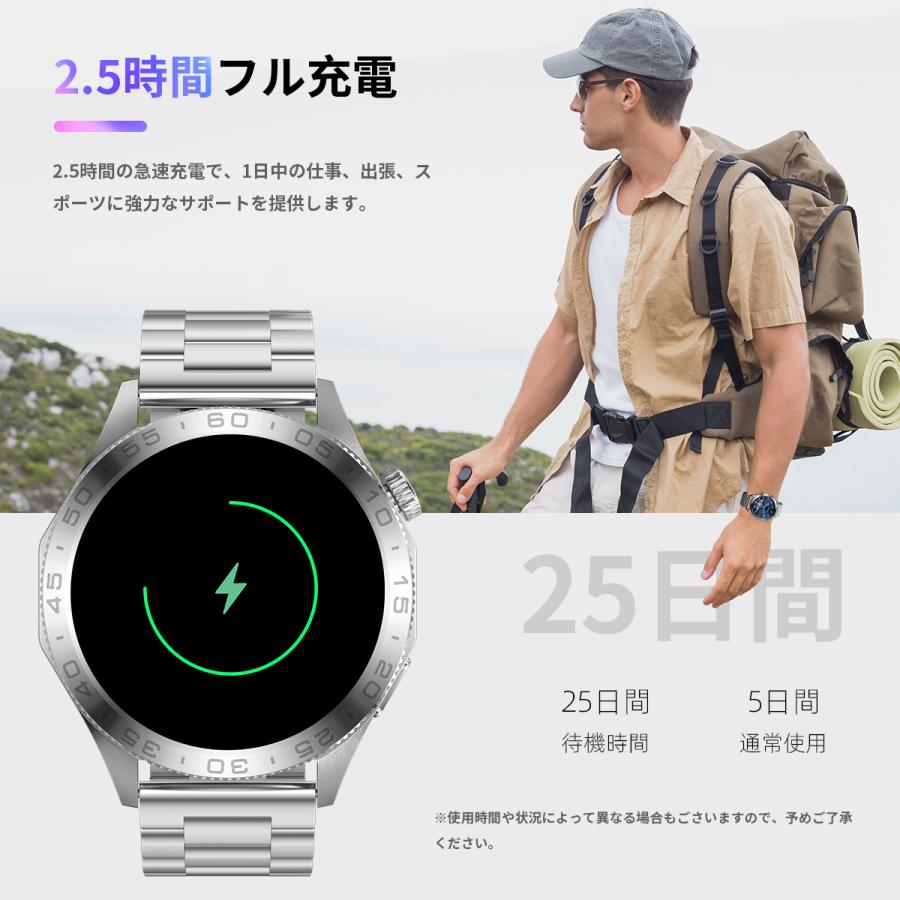 スマートウォッチ 1.43インチ大画面 通話機能付き 運動モード 日本製センサー 男女兼用 iphone対応 Android対応 Bluetooth通話機能 活動量計 歩数計 | WAPIK | 03
