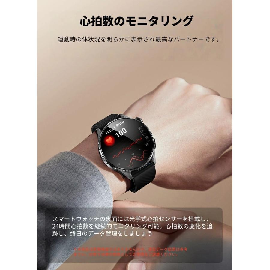 スマートウォッチ ウォッチ 丸型 Bluetooth 5.4 通話機能 血中酸素 皮膚温度測定 活動量計 心拍計 健康管理 運動モード 腕時計 丸型 着信通知 睡眠 | WAPIK | 05