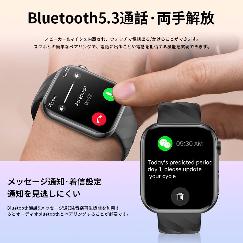 スマートウォッチ 血圧測定 通話機能 着信通知 心拍数 血中酸素 体温測定 睡眠 歩数計 運動管理 音楽・カメラ制御 IP67防水 android iPhoneの画像
