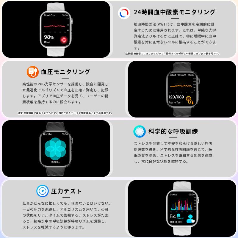 スマートウォッチ 血圧測定 通話機能 着信通知 心拍数 血中酸素 体温測定 睡眠 歩数計 運動管理 音楽・カメラ制御 IP67防水 android iPhoneの画像