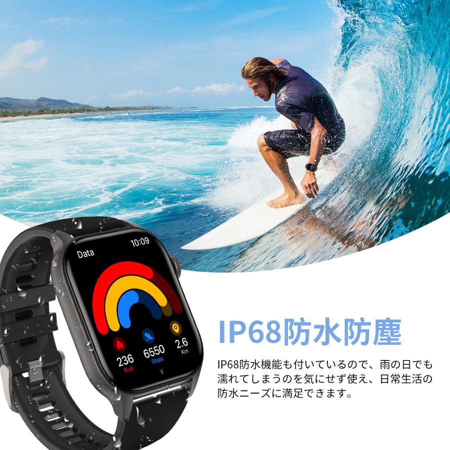 WAPIK スマートウォッチ 通話機能 2.01インチ大画面 血中酸素 心拍数 