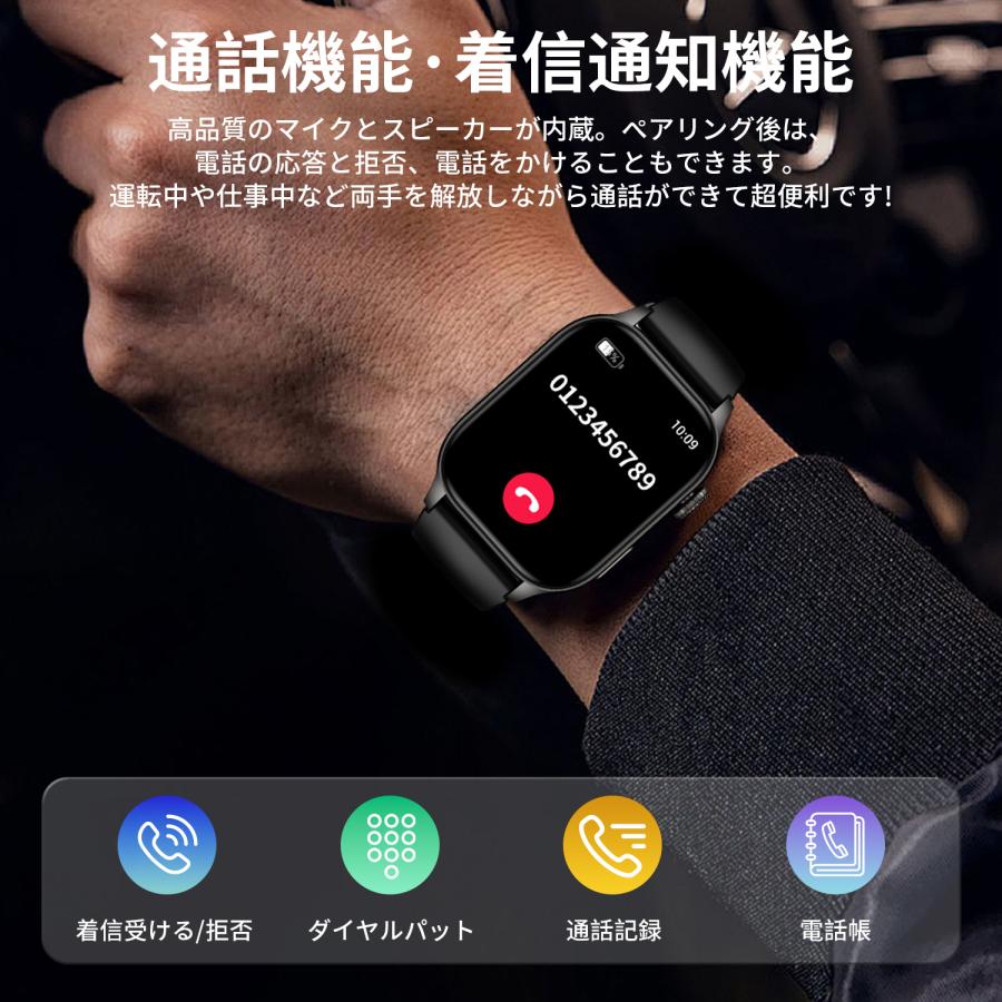 WAPIK スマートウォッチ 通話機能 2.01インチ大画面 血中酸素 心拍数 