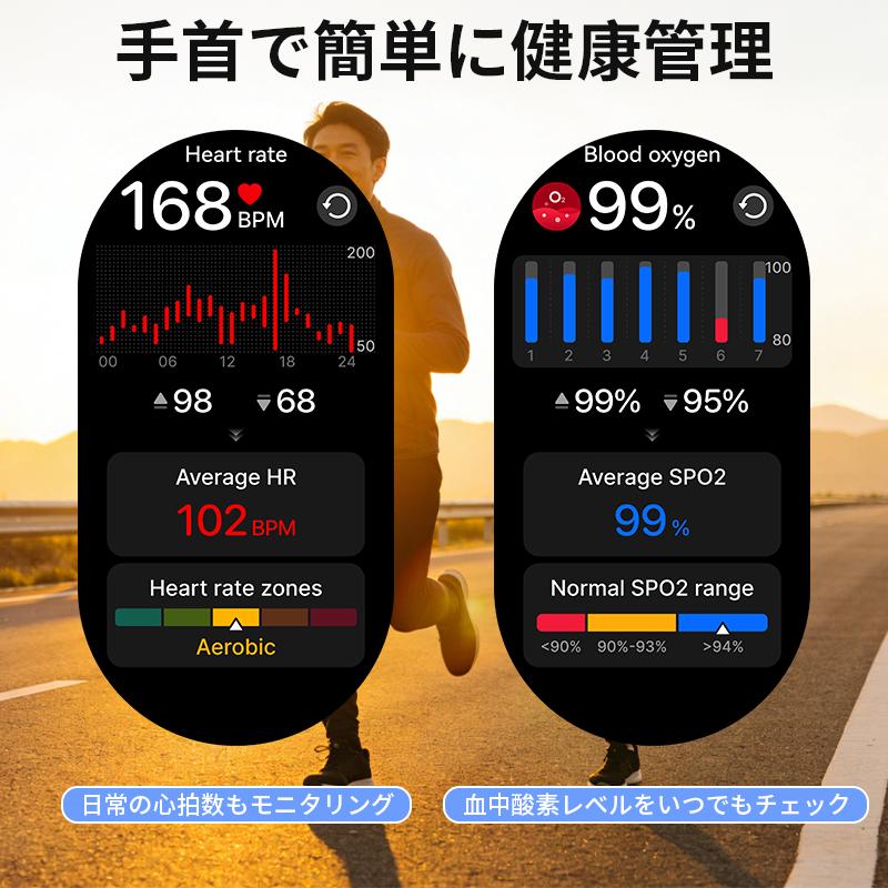 スマートウォッチ 1.46インチ大画面 Bluetooth5.4通話機能 腕時計 着信通知 血中酸素 心拍数 iphone android対応 IP68防水 丸型 活動量計 歩数計 プレゼントの画像
