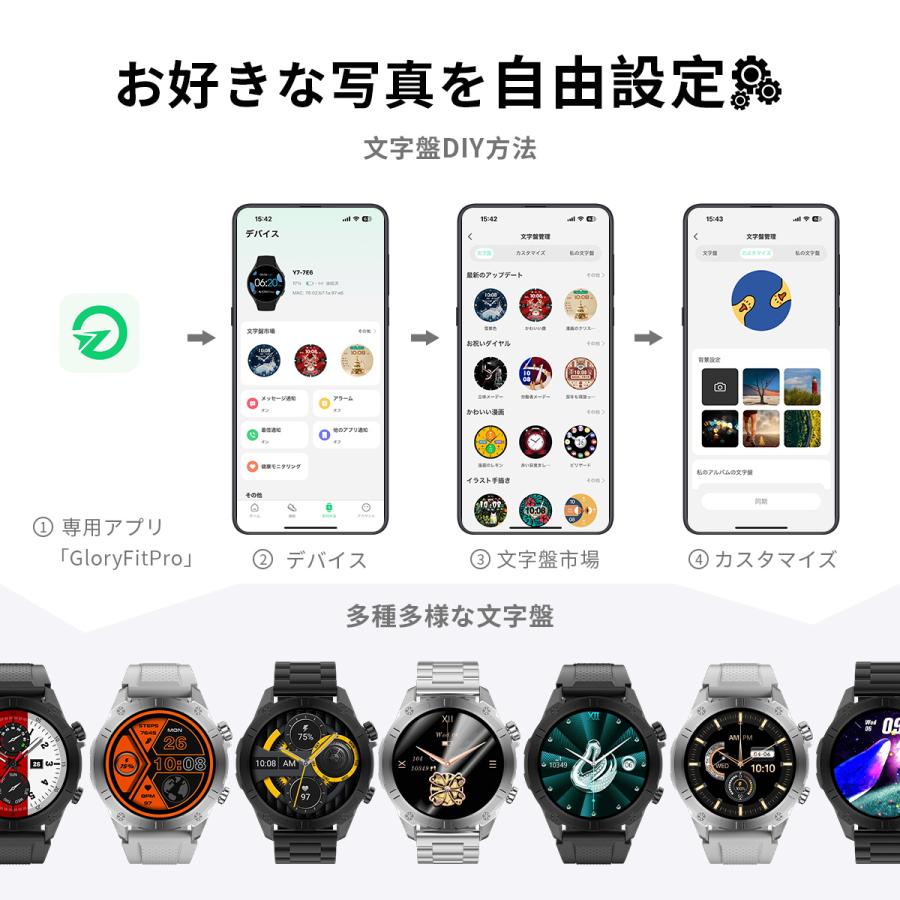 スマートウォッチ 1.43インチ大画面 通話機能付き 運動モード 日本製センサー 男女兼用 iphone対応 Android対応 Bluetooth通話機能 活動量計 歩数計の画像