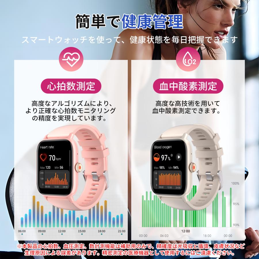 WAPIK スマートウォッチ 血糖値 血圧測定 血中酸素 心拍数 着信通知