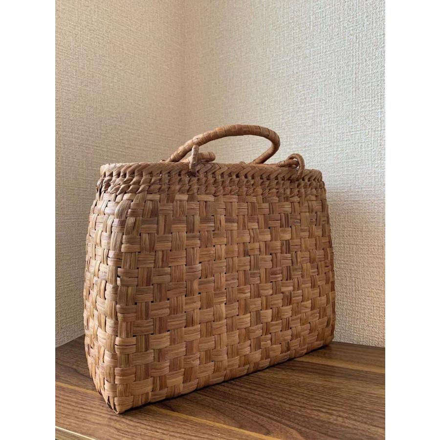 山葡萄 手作り 籠バッグ 市松編み 内布あり (約)幅31×本体高さ24×マチ
