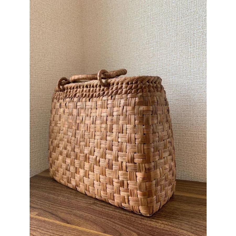 山葡萄 手作り 籠バッグ 市松編み 内布あり (約)幅31×本体高さ24×マチ