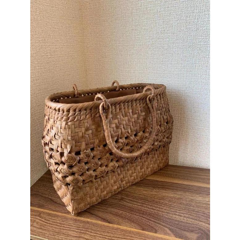 山葡萄 山葡萄かごバッグ 手作り 籠バッグ 網代編み、薔薇花編み 内布  