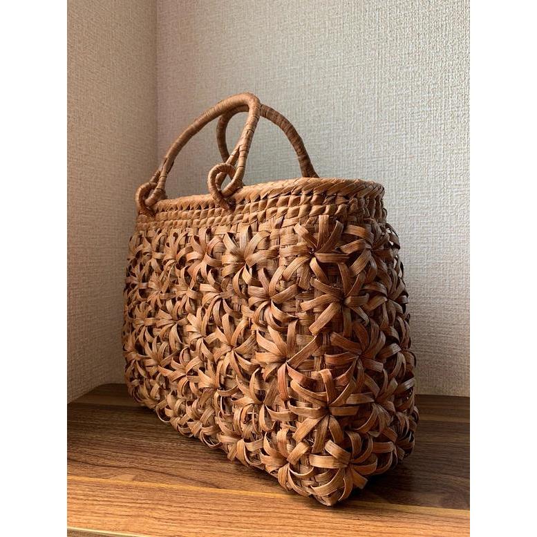 山葡萄 山葡萄かごバッグ 手作り 籠バッグ 立体花 内布あり 和服バッグ 