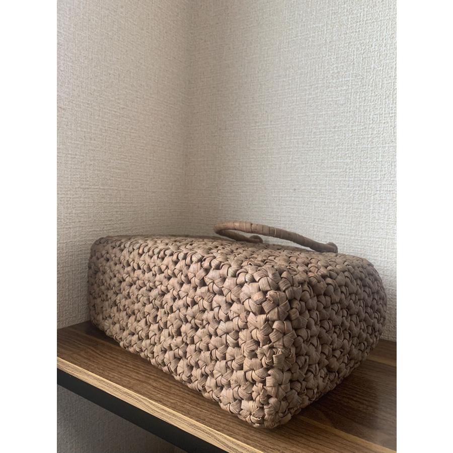 国産山葡萄 カゴバッグ 内布付き 花編み 巾着タイプ内布 7ミリ蔓 和服バッグ ゆかたバッグ レディースバッグ (約)幅32×本体高さ24×マチ13cmの画像