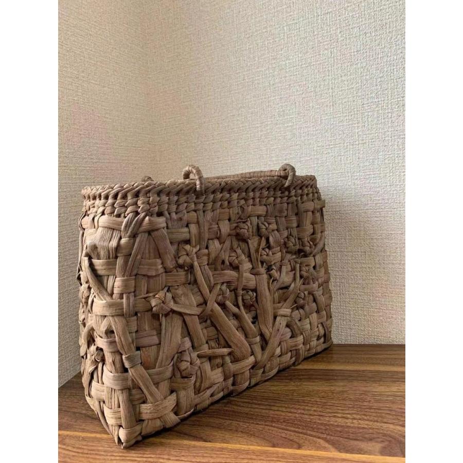 山葡萄バッグ国産　(花編み) 一点物】国産山葡萄 手作り 籠バッグ 太ひご 乱れ編み、花編み L