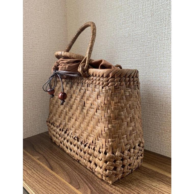 山葡萄 山葡萄かごバッグ 手作り 籠バッグ 網代編み、石畳編み 内布