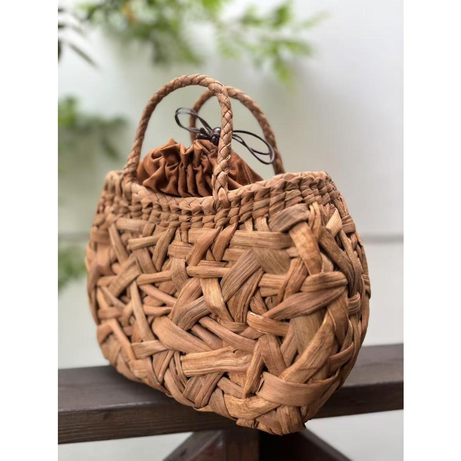 国産山葡萄 山葡萄かごバッグ 手作り 籠バッグ 乱れ編み 太ひご 内布