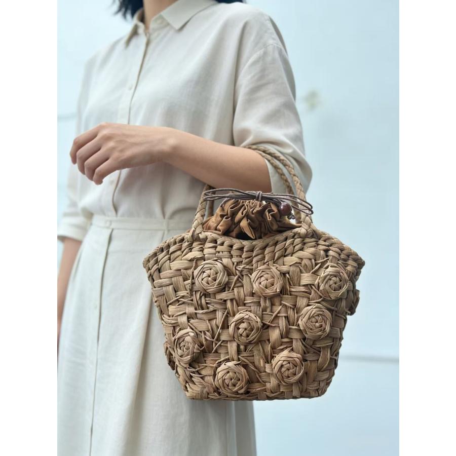 国産山葡萄 山葡萄かごバッグ 手作り 籠バッグ 乱れ編み・花編み 内布あり 和服バッグ ゆかたバッグ レディースかごバッグ 夏バッグ トートバッグの画像