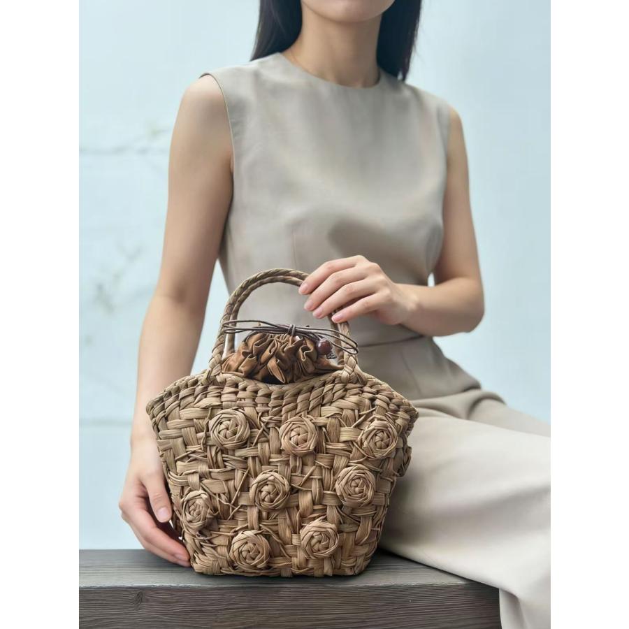 国産山葡萄 山葡萄かごバッグ 手作り 籠バッグ 乱れ編み・花編み 内布あり 和服バッグ ゆかたバッグ レディースかごバッグ 夏バッグ トートバッグの画像