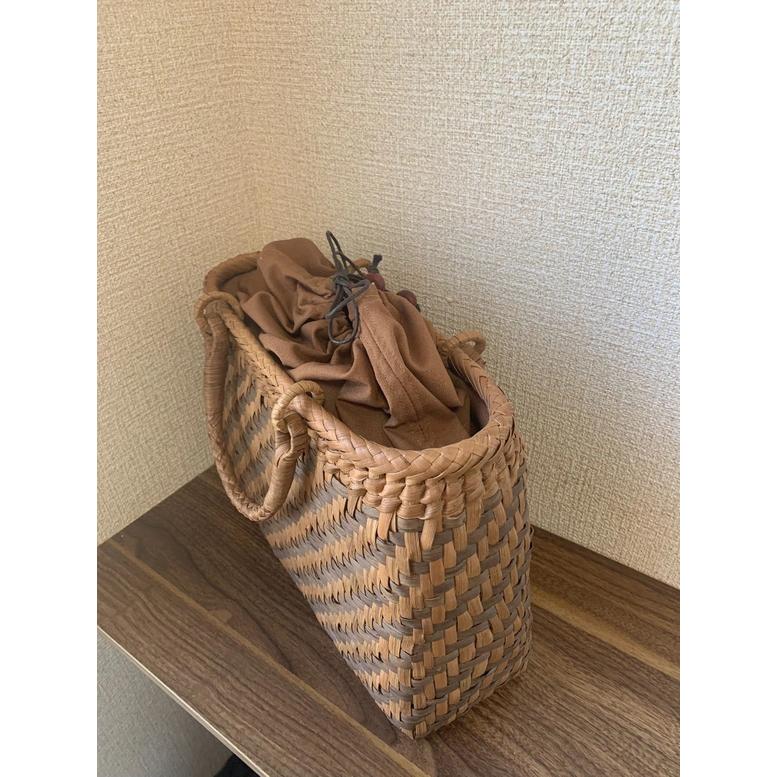 最高級 国産 山葡萄 小判網代編み かごバッグ 二番皮 持ち手長アレンジ 大 山葡萄 山葡萄かごバッグ 手作り 網代編み 一番皮・二番皮 内布あり