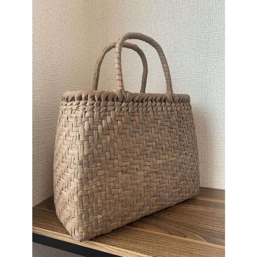 国産山葡萄蔓 手作り 山葡萄かごバッグ 網代編み 固定式持ち手 巾着