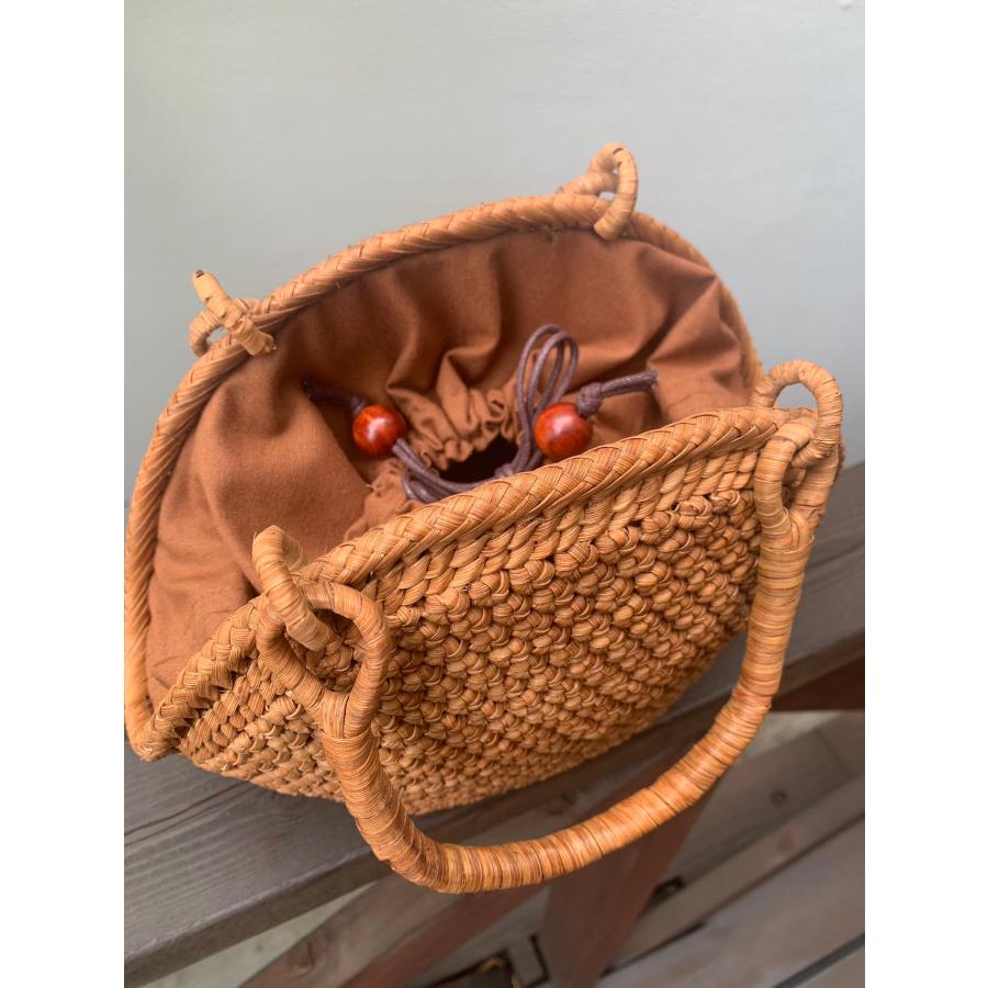 山葡萄 山葡萄かごバッグ 手作り 籠バッグ 内布あり 小粒花編み (約)幅