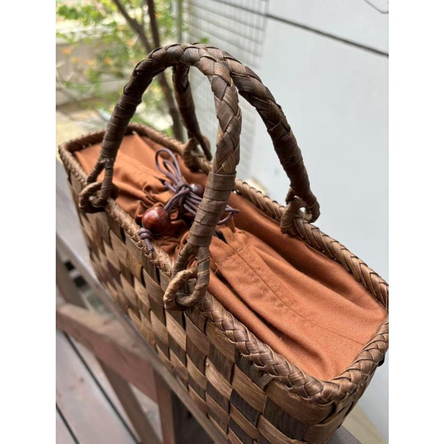 胡桃 胡桃かごバッグ 手作り 籠バッグ 市松編み 内布あり レディース