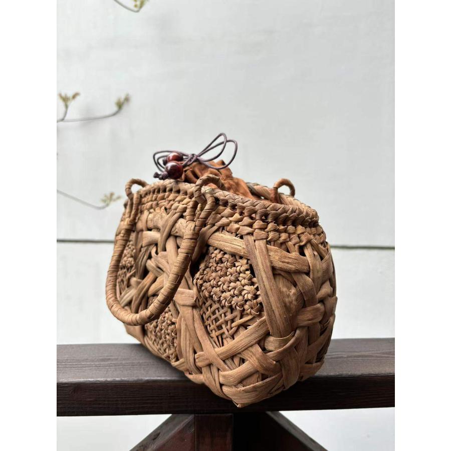 国産山葡萄 山葡萄籠バッグ 太ひご乱れ編み 一番皮 内布あり A4